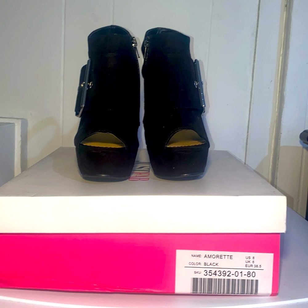 Just fab Black open toe booties Size 8